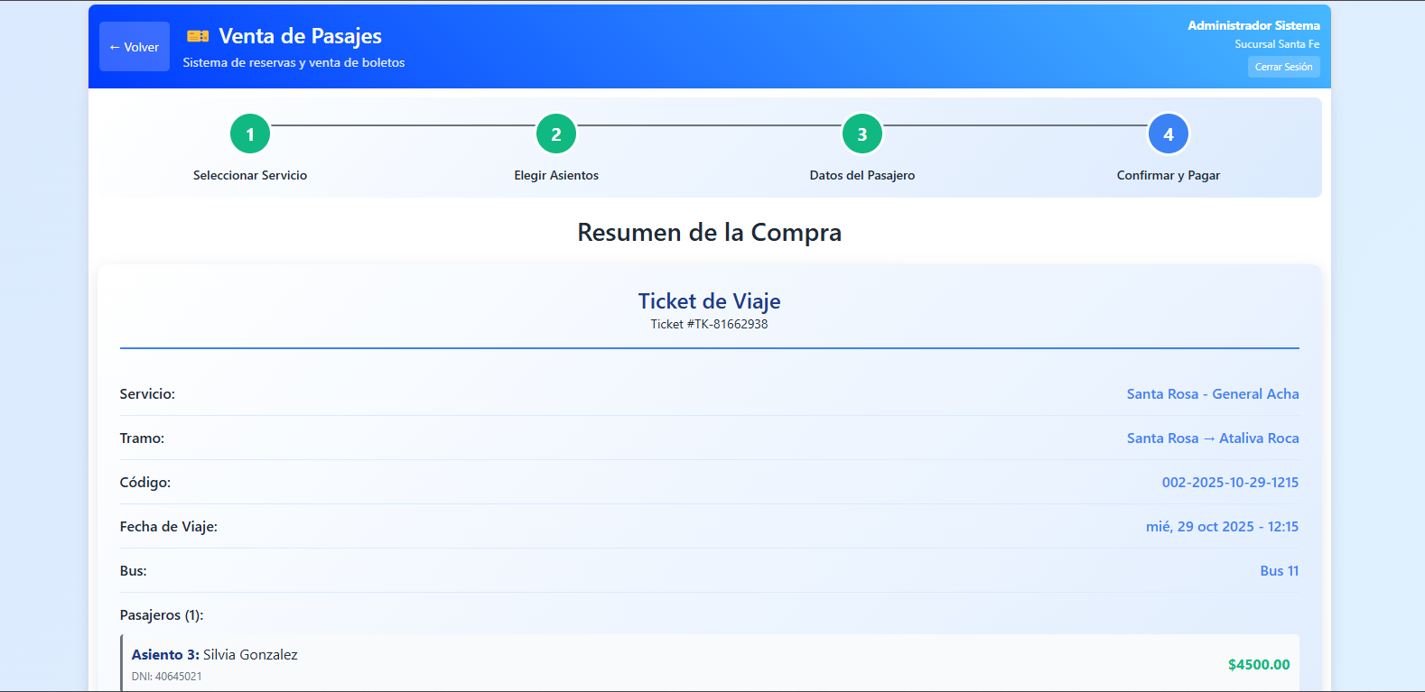Confirmación y Emisión del Pasaje